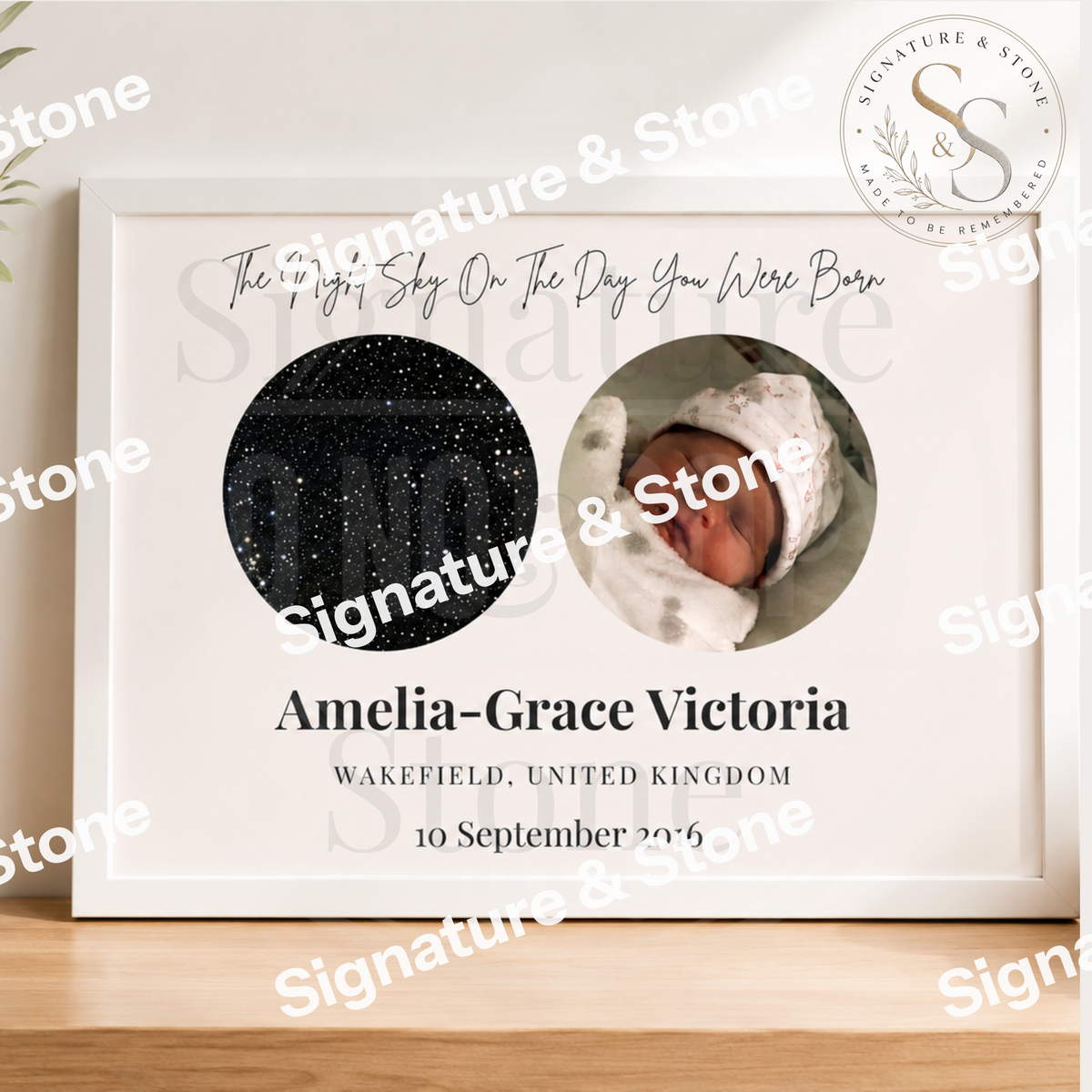 Watermarked - Personalised Night Sky Birth Print, Baby Star Map Print, Custom Newborn Keepsake