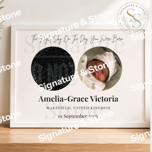 Watermarked - Personalised Night Sky Birth Print, Baby Star Map Print, Custom Newborn Keepsake