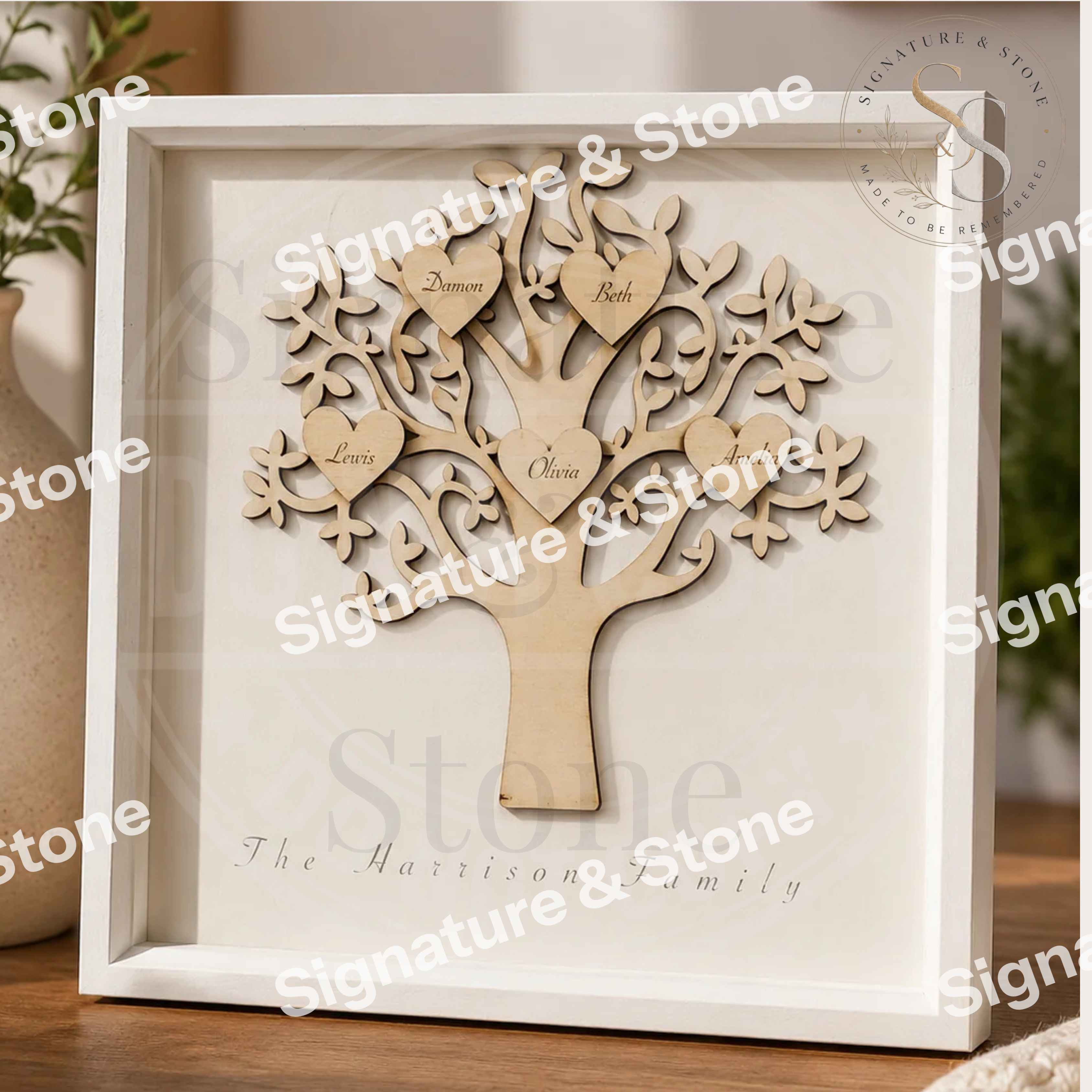 Personalised Wooden Family Tree Frame, Custom Family Tree Gift, Engraved Family Keepsake