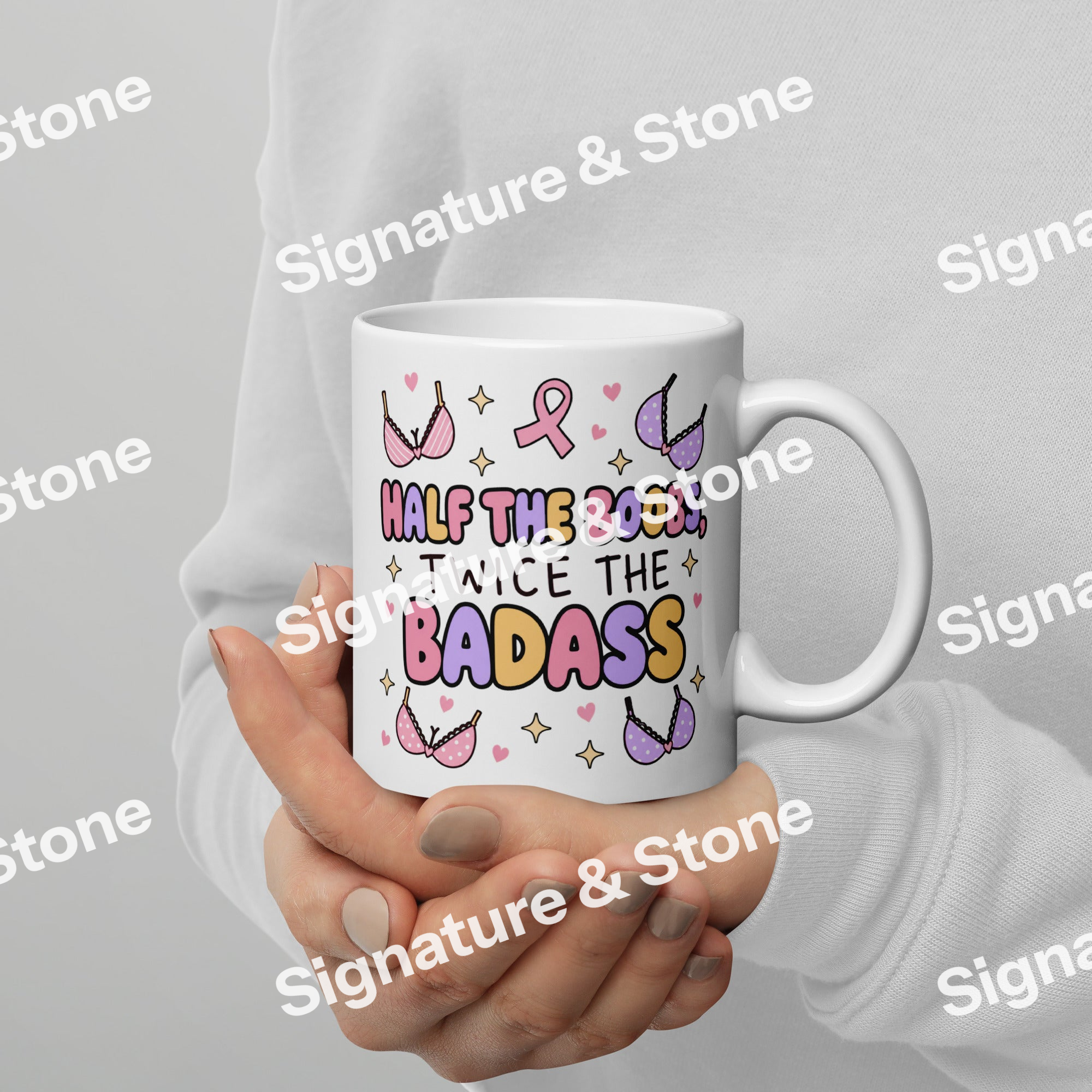 Half the Boobs Twice the Badass Funny Breast Cancer Survivor Coffee Mug