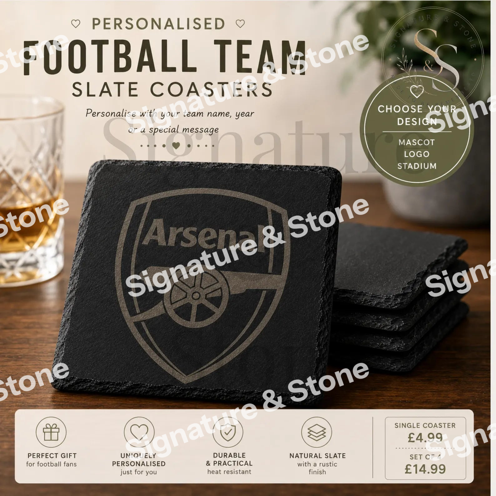 Custom Laser Engraved Slate Coaster Football Personalised Slate Football Coasters