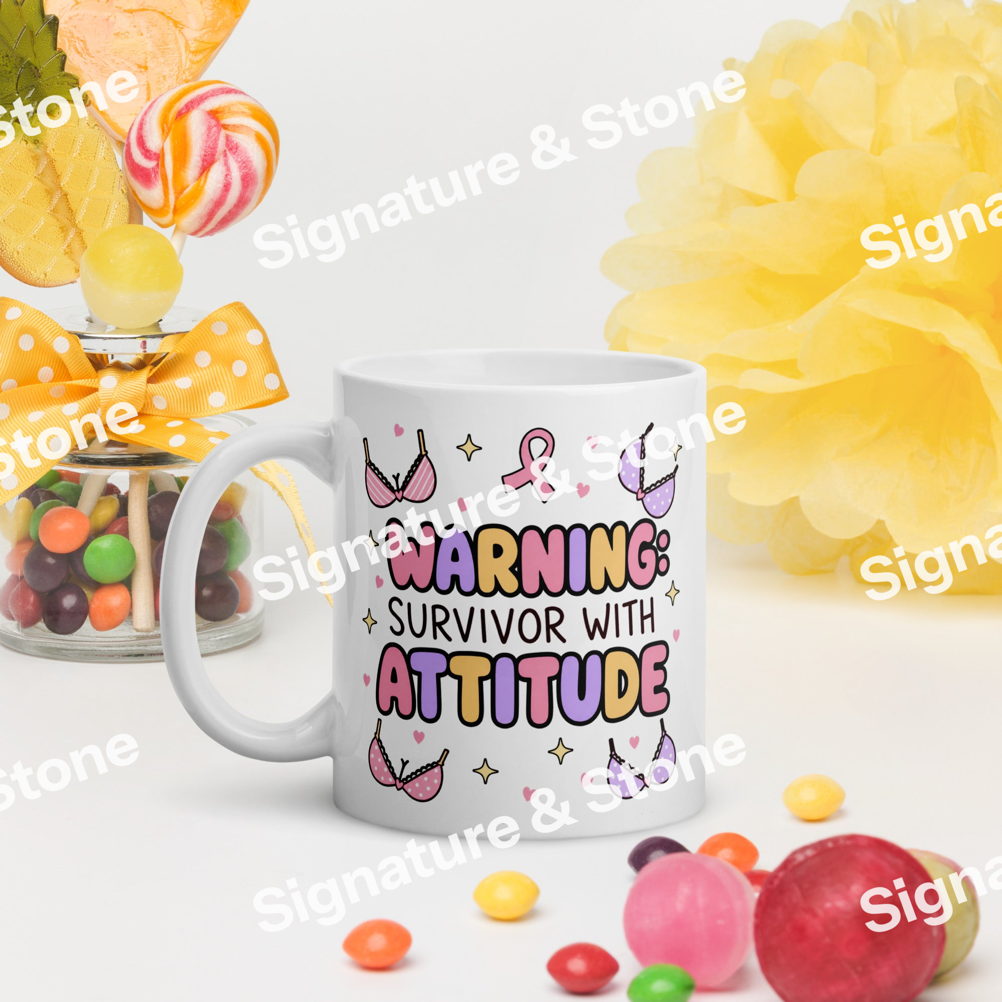 Warning Survivor With Attitude Breast Cancer Awareness Coffee Mug