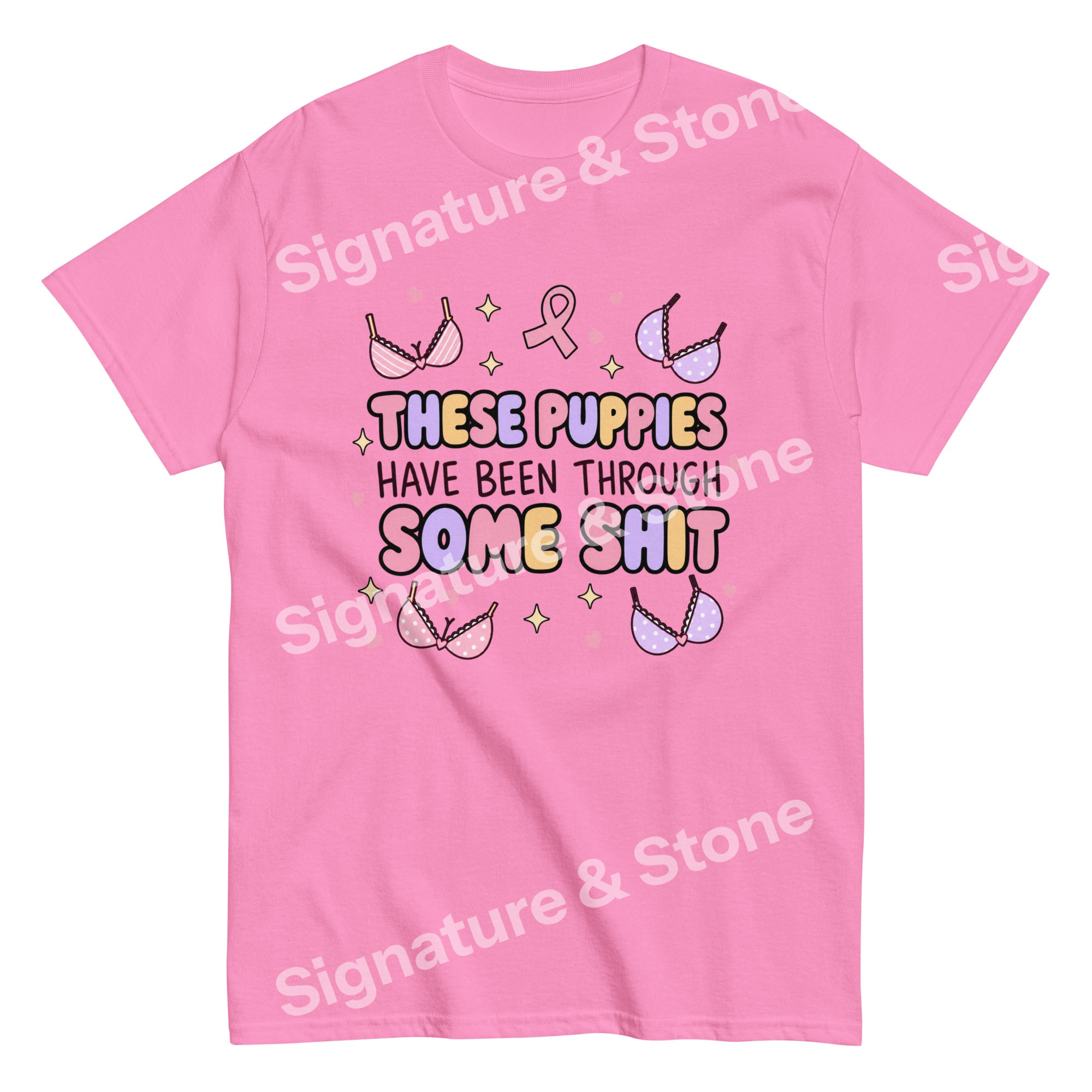Watermarked - These Puppies Have Been Through Some Shit Funny Breast Cancer Survivor T Shirt