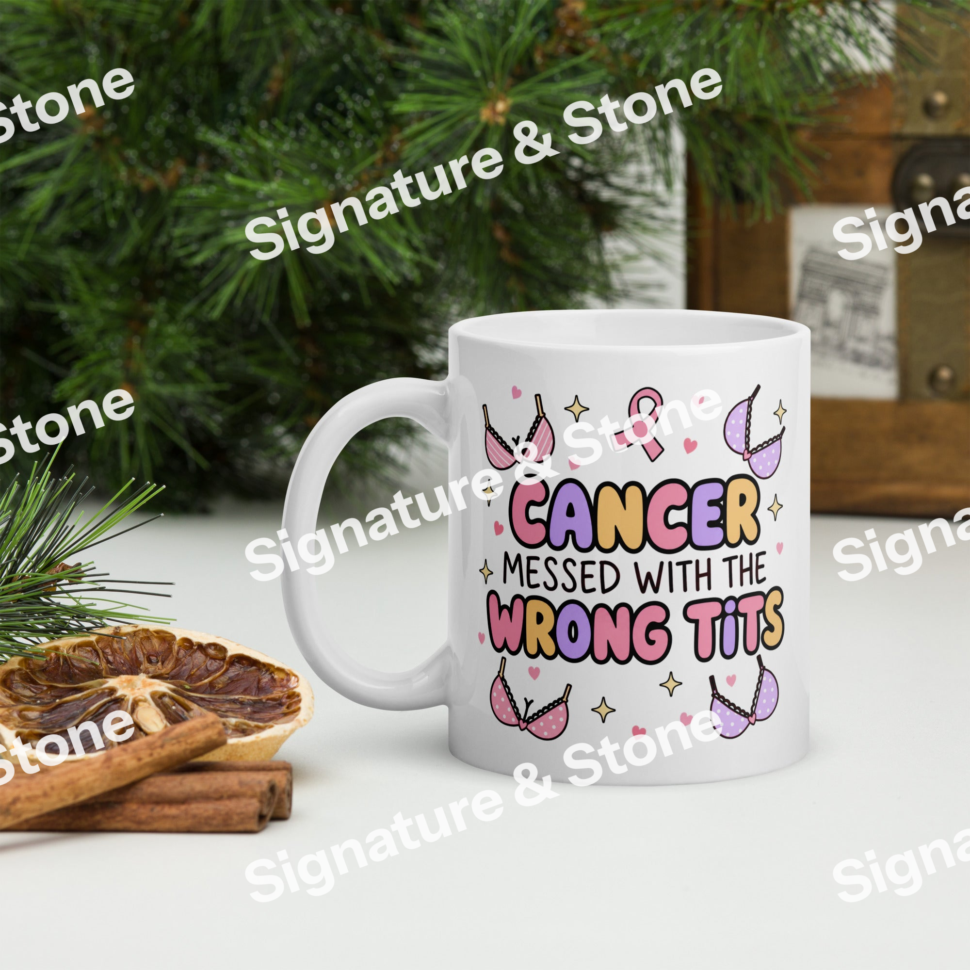 Cancer Messed With the Wrong Tits Funny Breast Cancer Survivor Coffee Mug
