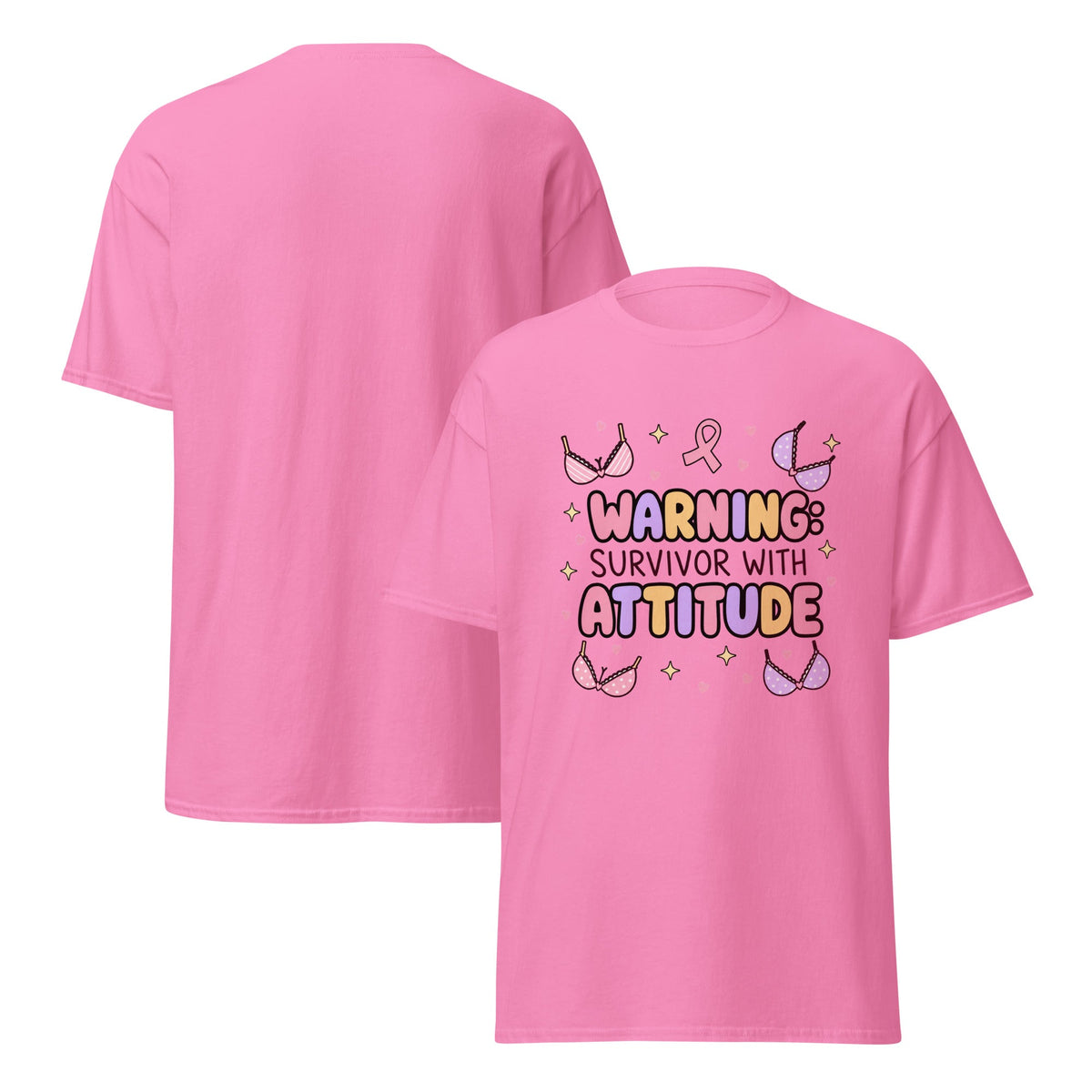 Warning Survivor With Attitude Funny Breast Cancer Survivor T Shirt
