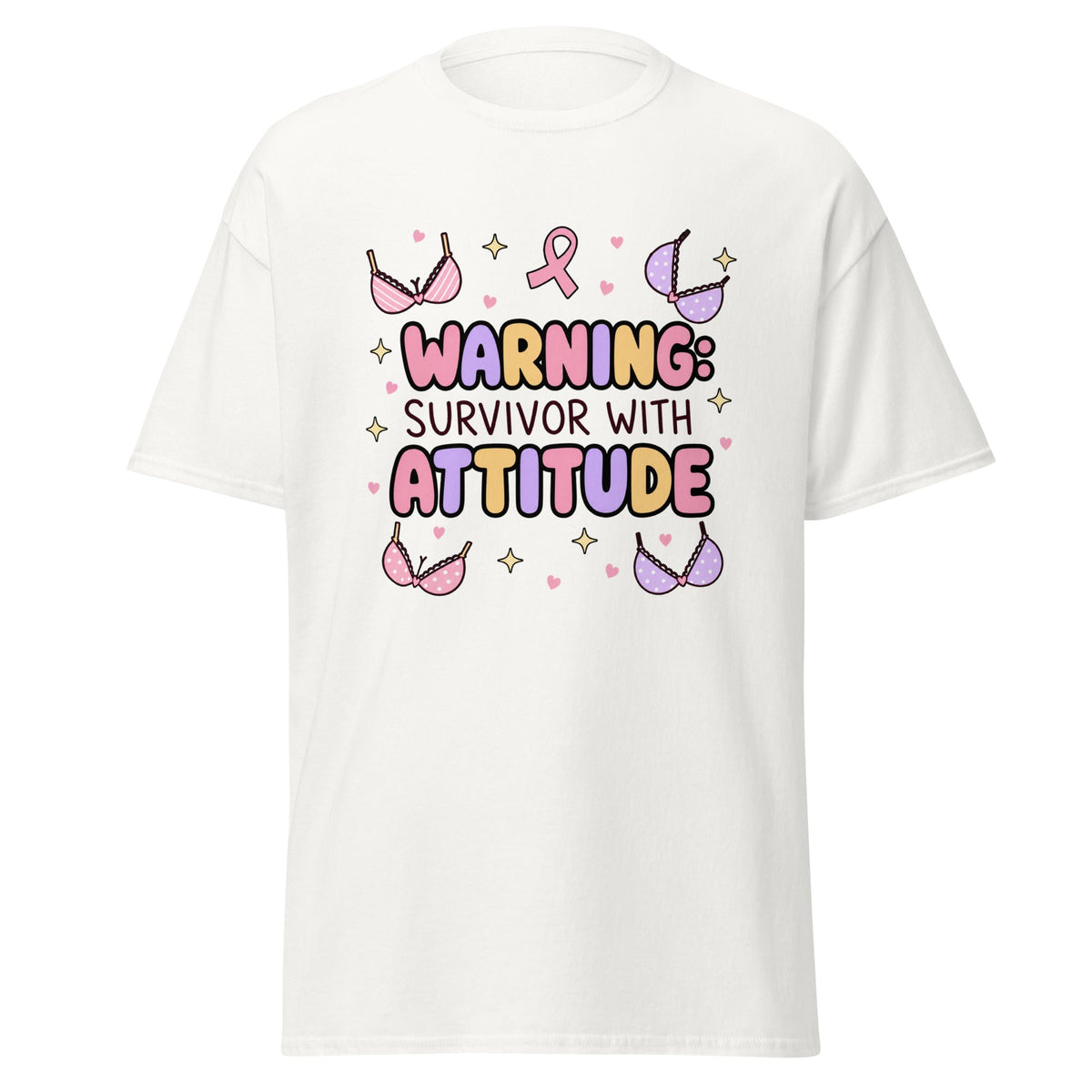 Warning Survivor With Attitude Funny Breast Cancer Survivor T Shirt